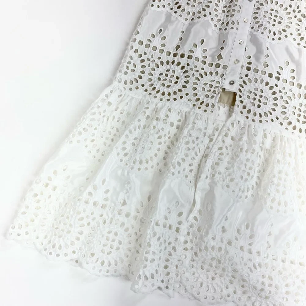 Winston White eyelet v-neck wedding getaway honeymoon dress XS